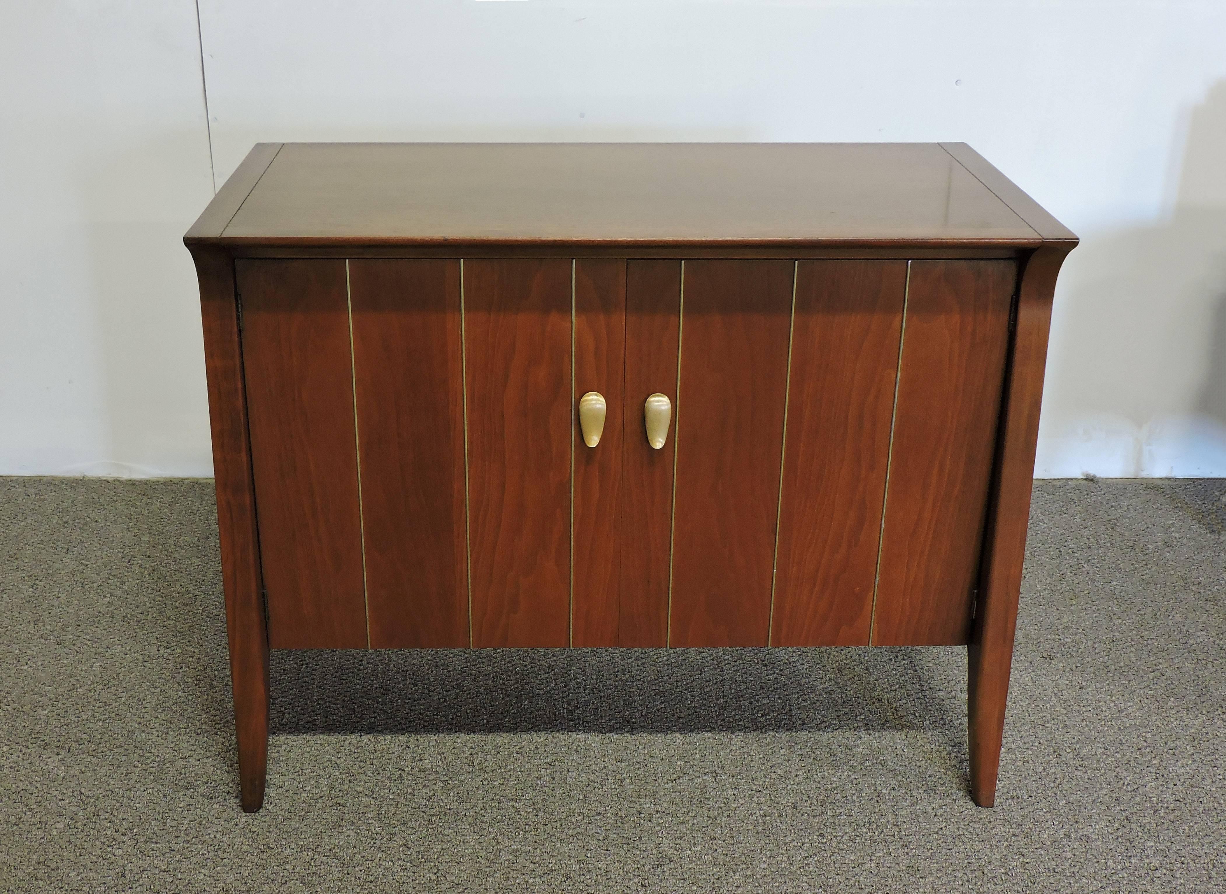 American Mid-Century Modern Drexel Profile John Van Koert Walnut and Brass Cabinet