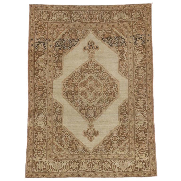 Haji Khalili Antique Persian Tabriz Rug in Muted Neutral Colors For