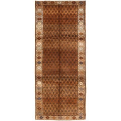 Retro Turkish Kars Tribal Rug with All-Over Modern Design in Brown Colors