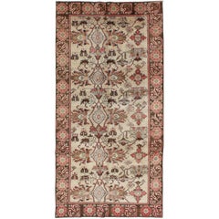 Vintage Oushak Rug from Turkey with All-Over Floral Design in Ivory, Brown & Red