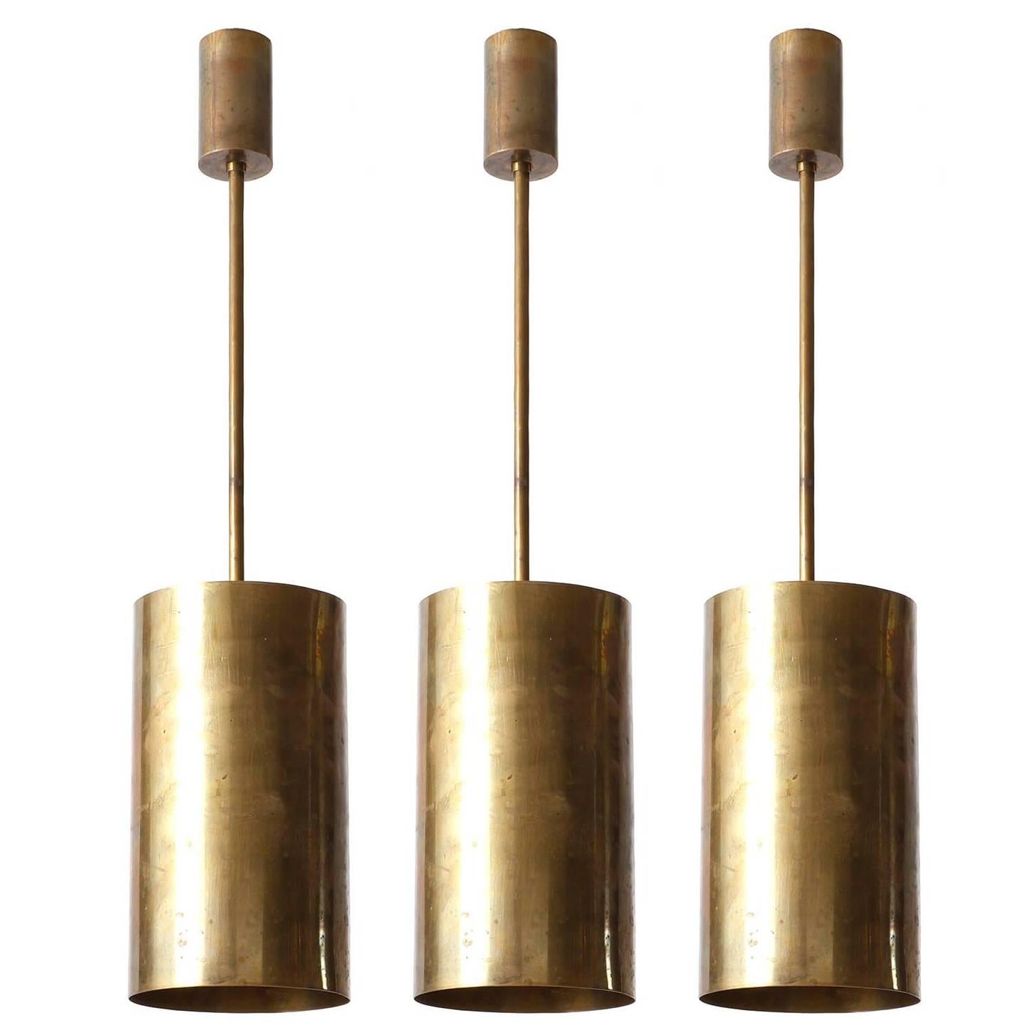 Set of Three Pendant Lights, Patinated Brass, 1970