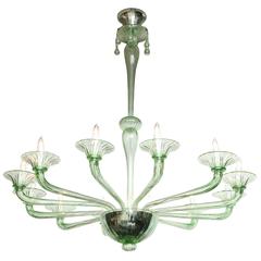 Rare Mid-Century Green Murano Glass Chandelier in the Manner of Venini 1