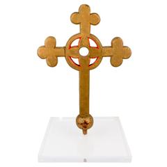Used French Painted Processional Wood Cross from a Convent in France