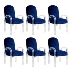 Charles Hollis Jones Attributed Lucite Dining Chairs, Set of Six, circa 1970