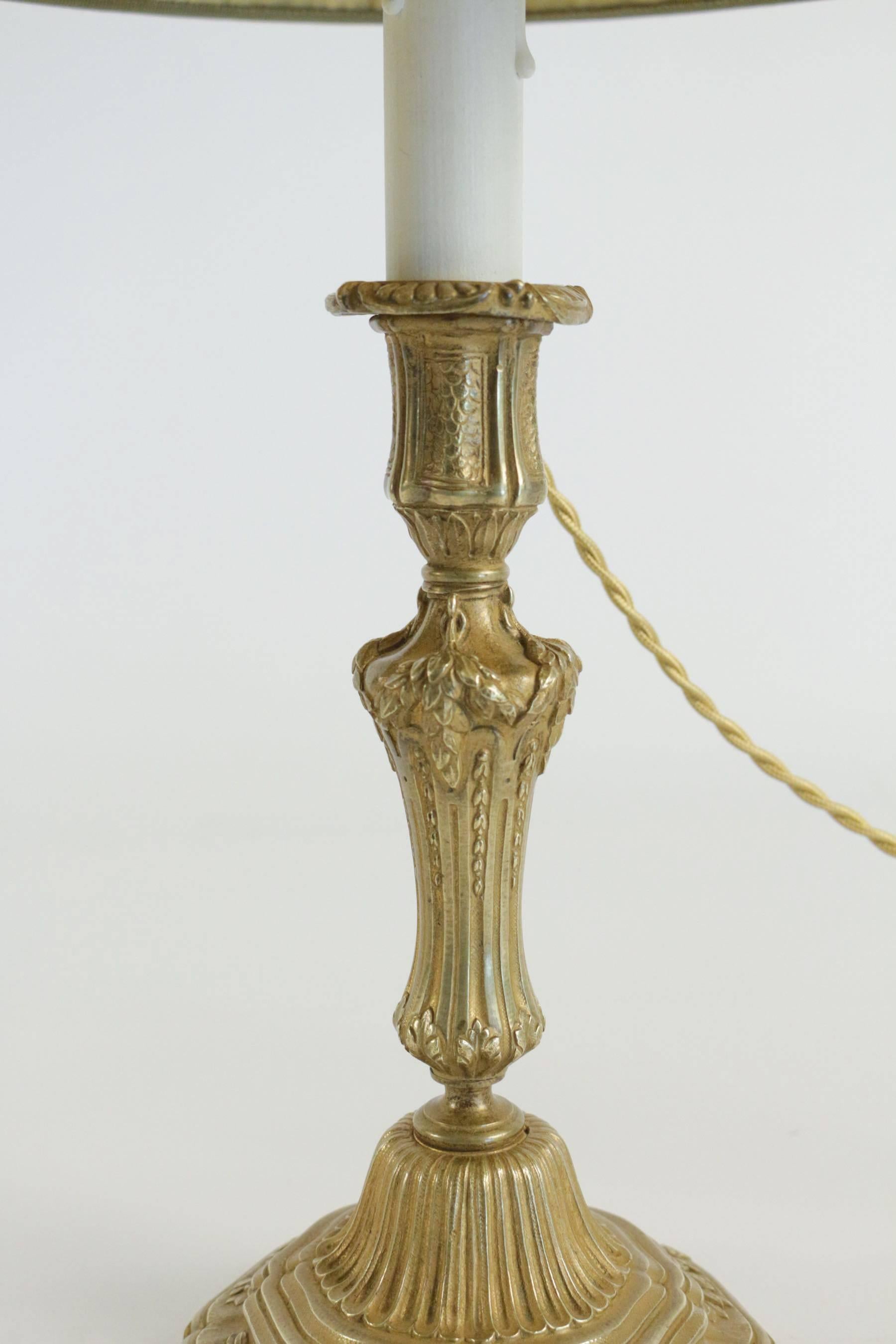 Bronze Early 19th Century Pair of French Louis XVI Style Ormulu Candlestick Lamps