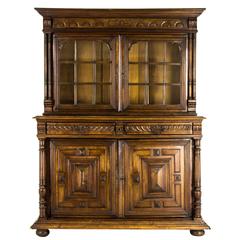 Antique French Hand-Carved Solid Walnut Buffet, Sideboard, Display Cabinet