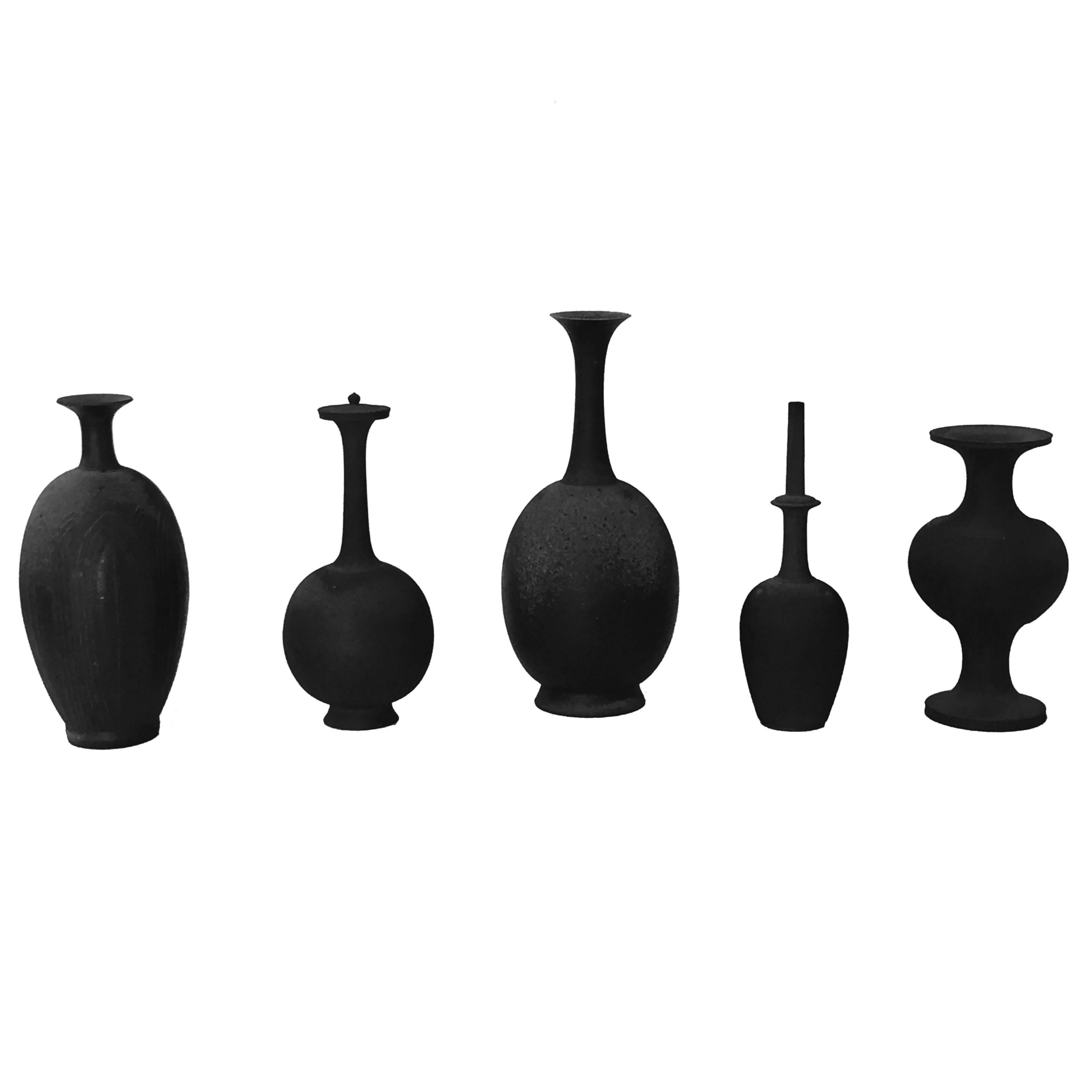 Set of Five Contemporary Stoneware Vases by Japanese Ceramist Koji Toda For Sale