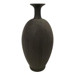 Contemporary Stoneware Vase with Lotus Design by Japanese Ceramicist Koji Toda