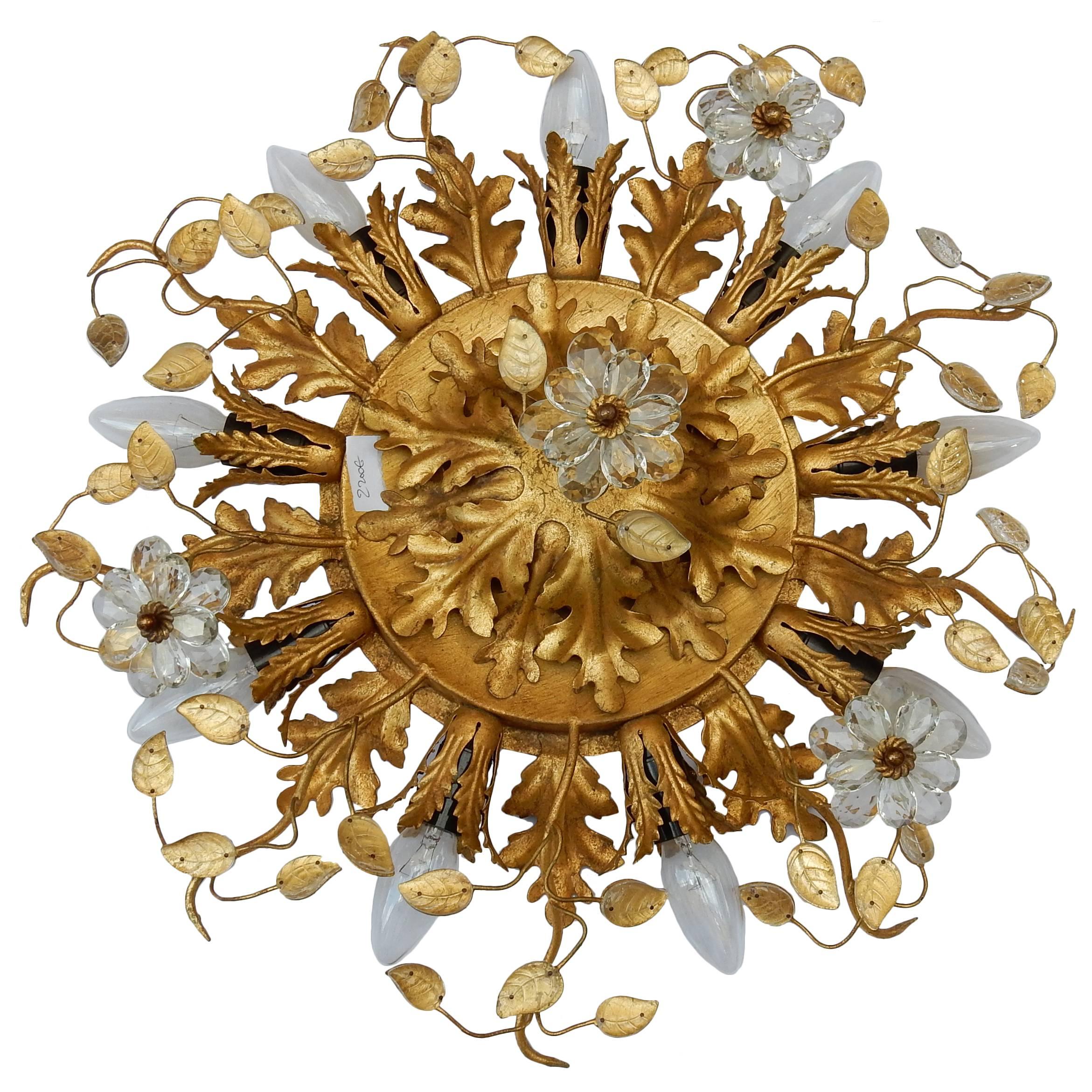 1950-1970 Ceiling Light Has Floral Decoration in the Style of Maison Baguès