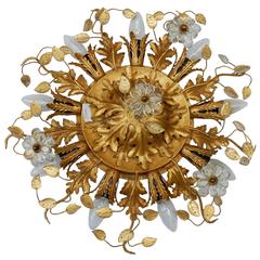 1950-1970 Ceiling Light Has Floral Decoration in the Style of Maison Baguès