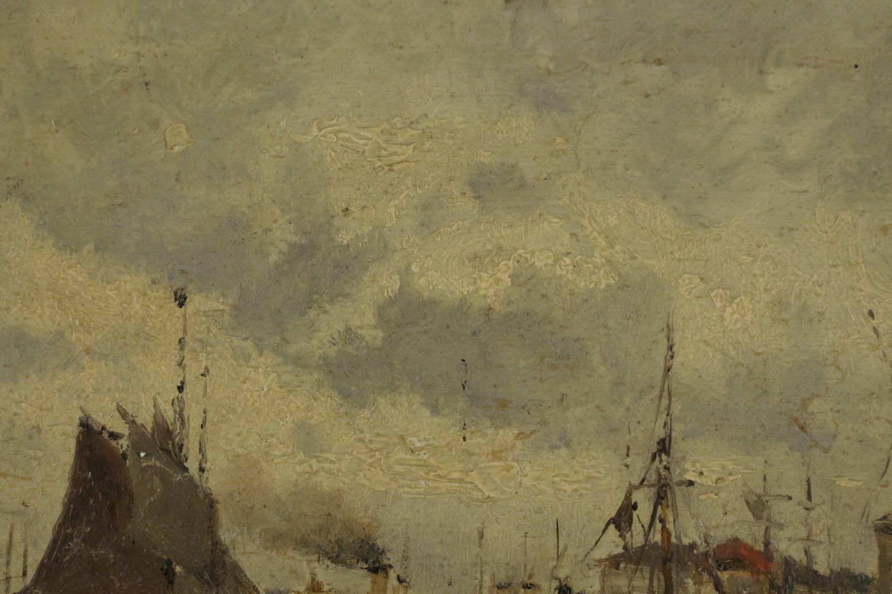 Eugene Victor de Papeleu Mid-19th Century Oil on Pannel the Port, circa 1850 2