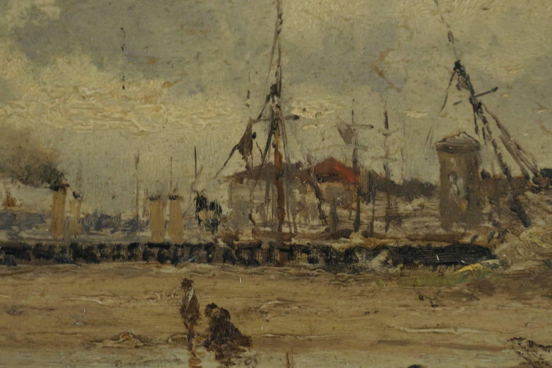 Eugene Victor de Papeleu Mid-19th Century Oil on Pannel the Port, circa 1850 In Excellent Condition In Saint Ouen, FR
