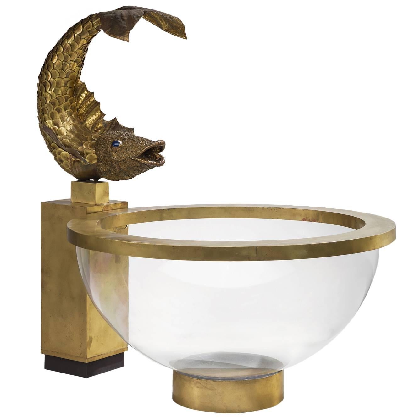 Luxurious Fish Fountain in Brass and Lucite, France, 1960s