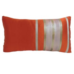 Pair of Vintage Orange Japanese Silk Obi Lumbar Pillows