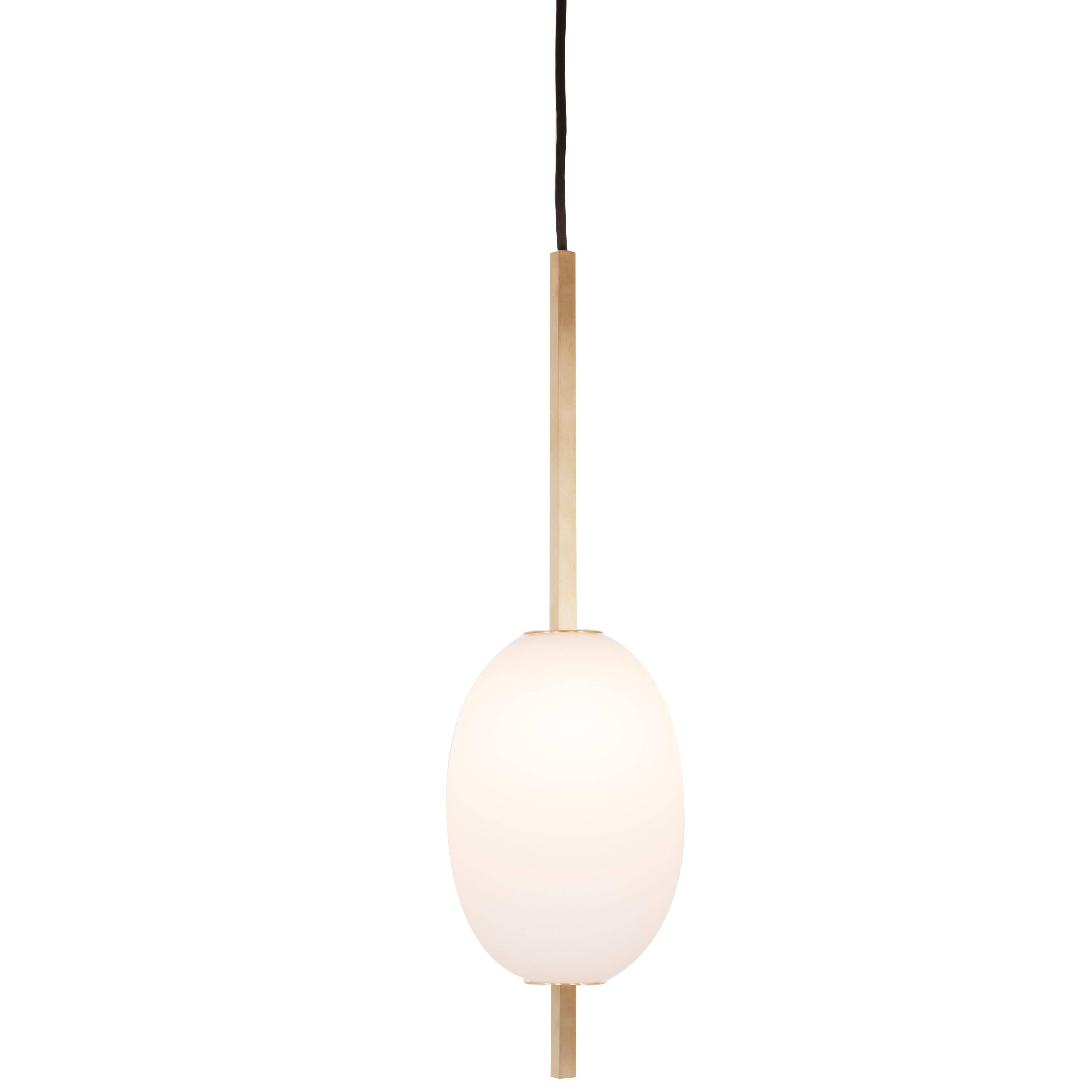 Miro 1 Oval Pendant In Brass or Matte Black with Handblown Glass Shades For Sale