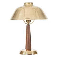 Brass and Mahogany Table Lamp by Hans Bergström