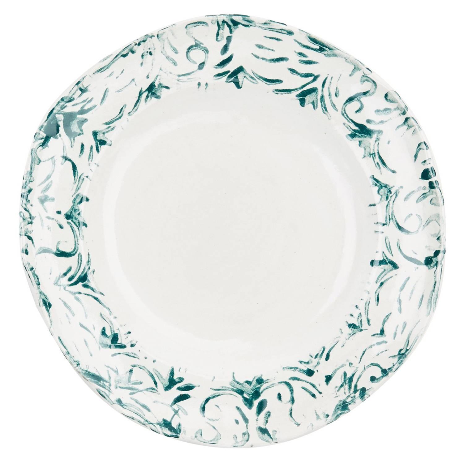 Hand Printed Green and White Dessert Plates, Set of Four For Sale