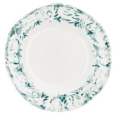 Hand Printed Green and White Dessert Plates, Set of Four