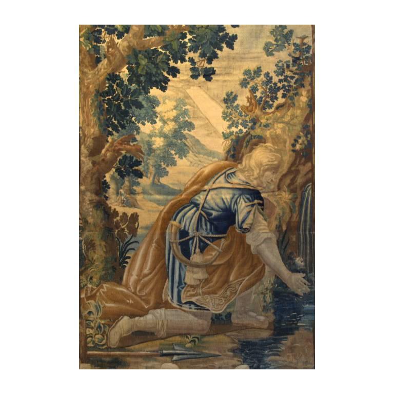 Authentic Brussels Tapestry.
Narcisse- Mythological scene.
 
17th century - Louis XV period -

Slightly restored 

Lined and dry cleaned by professional tapestry restorer.
