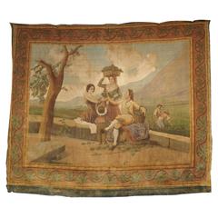 Large Antique Spanish Vineyard Painting on Canvas, "La Vendimia"