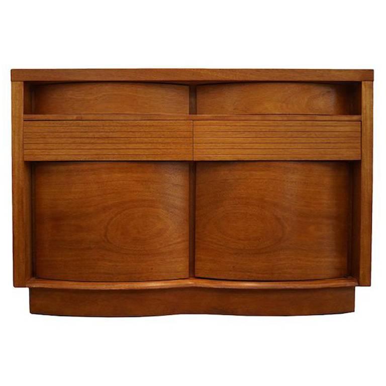 Teak Bow Front Cabinet For Sale