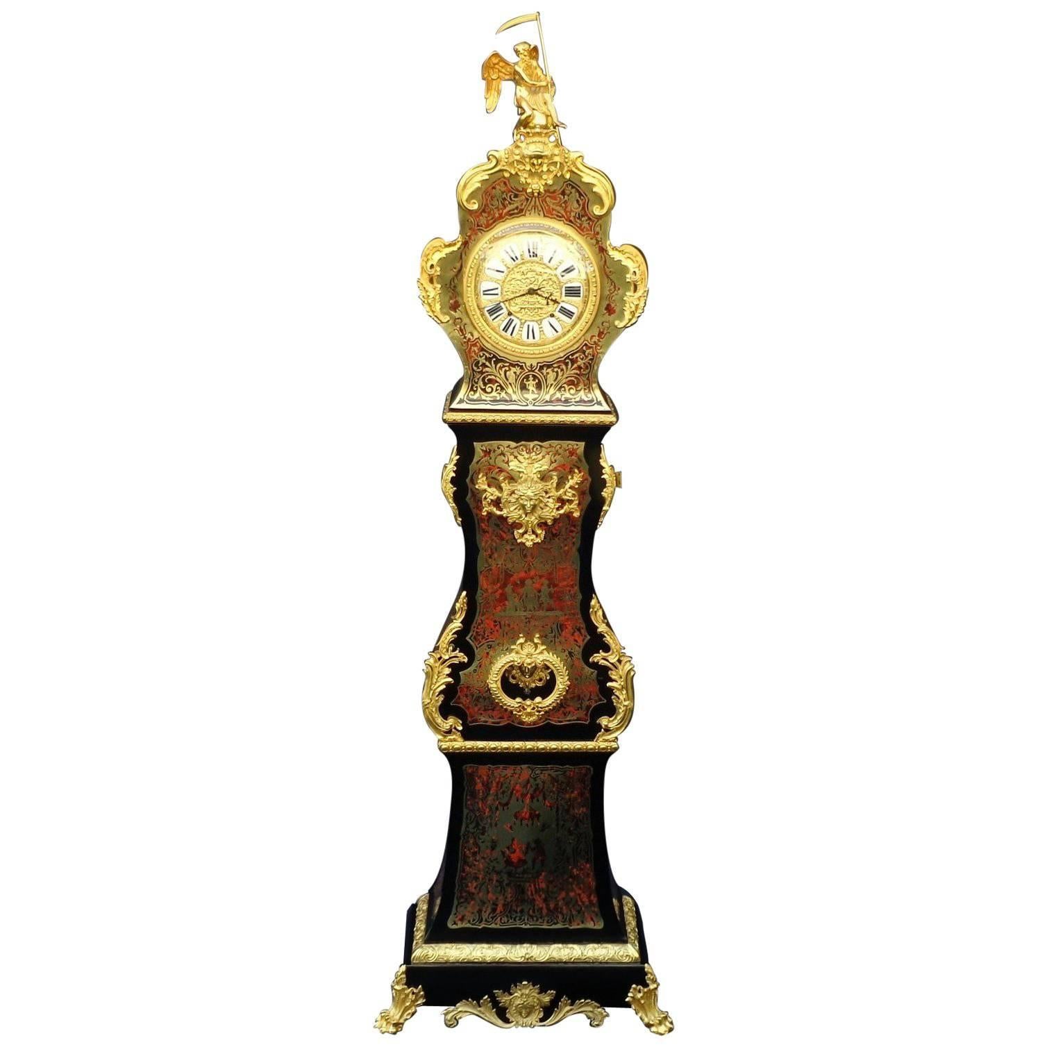 Impressive Clock Longcase in Boulle Marquetry 19th Napoléon II For Sale