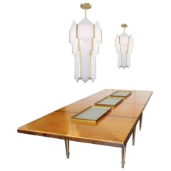 Illuminated French Art Deco Six Leg Dining Table with Two Skyscraper Chandeliers 9