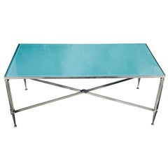A Mid Century Modern Ocean Blue Glass Top Coffee Table