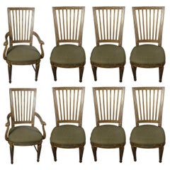 Suite of Eight Parcel-Gilt and Polychromed Dining Chairs