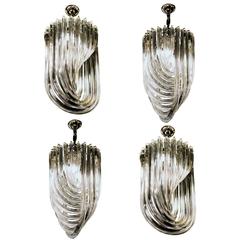 Carlo Nason, Four Curvati Murano Small Chandeliers, Crystal Triedri, Magnificent