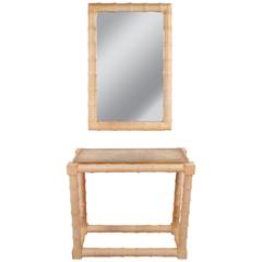 Mid-Century Modern Faux Bamboo Vanity and Mirror 4