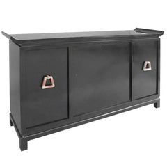 Mid-Century Modern Pagoda Style Black Lacquer Bar Cabinet by James Mont