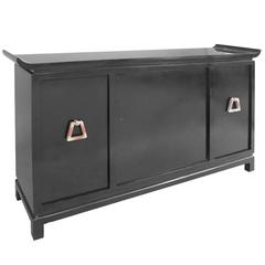 Mid-Century Modern Pagoda Style Black Lacquer Bar Cabinet by James Mont 3