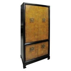 1970s American Chinoiserie Style Burl Wood Cabinet