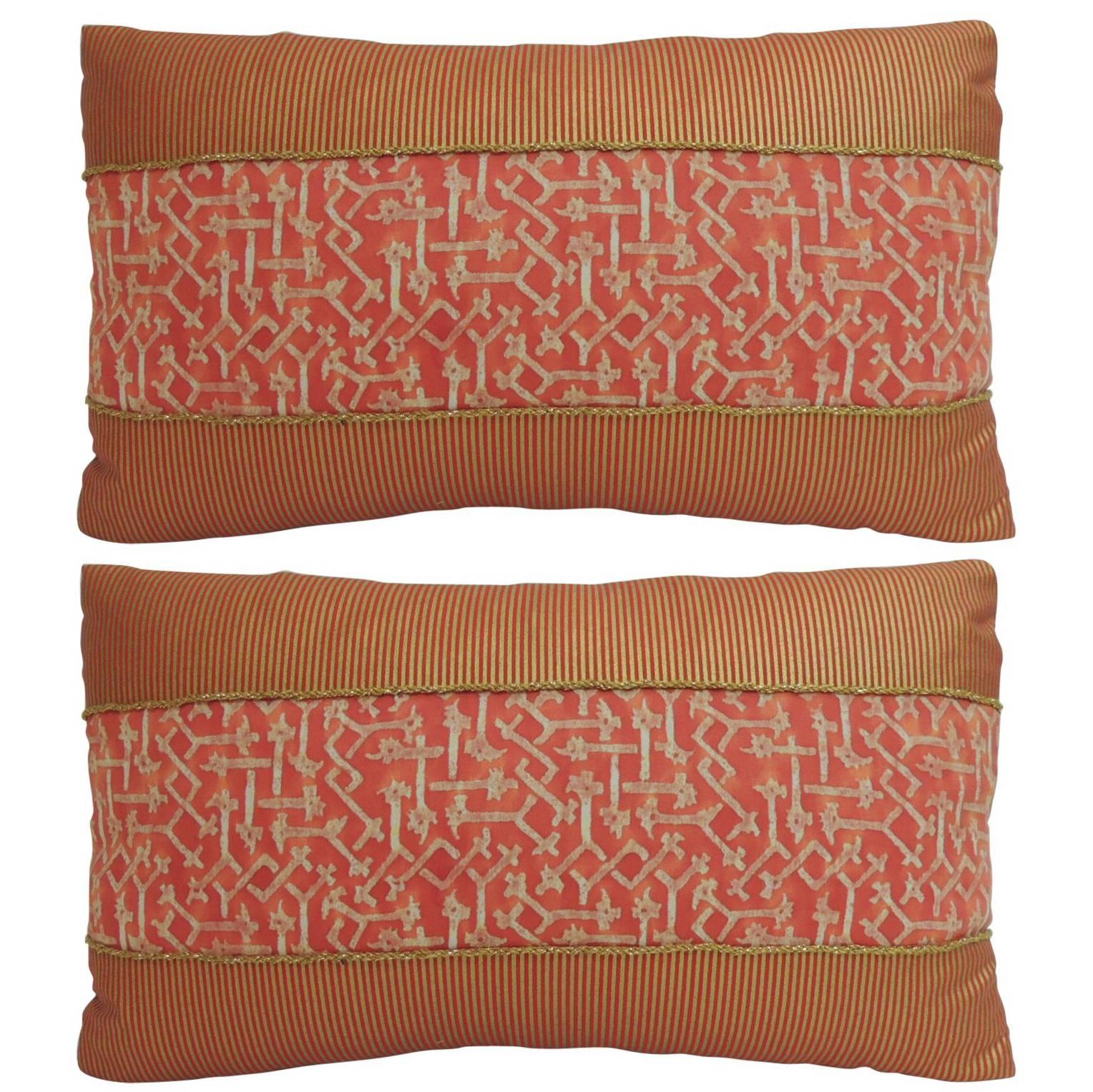 Fortuny Rabat Printed Orange Decorative Petite Lumbar Pillow