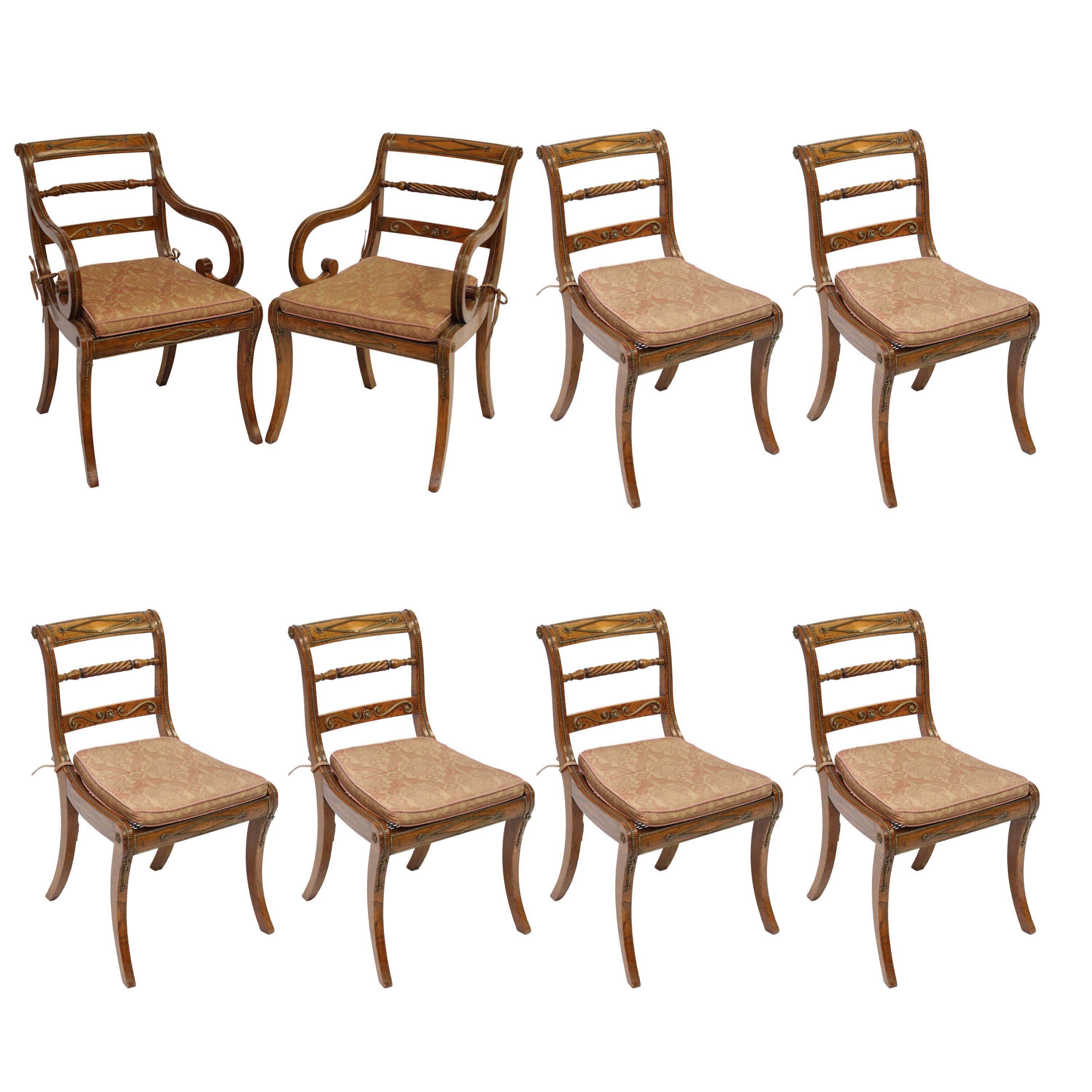 Fine Set of Eight Regency Rosewood and Brass Dining Chairs