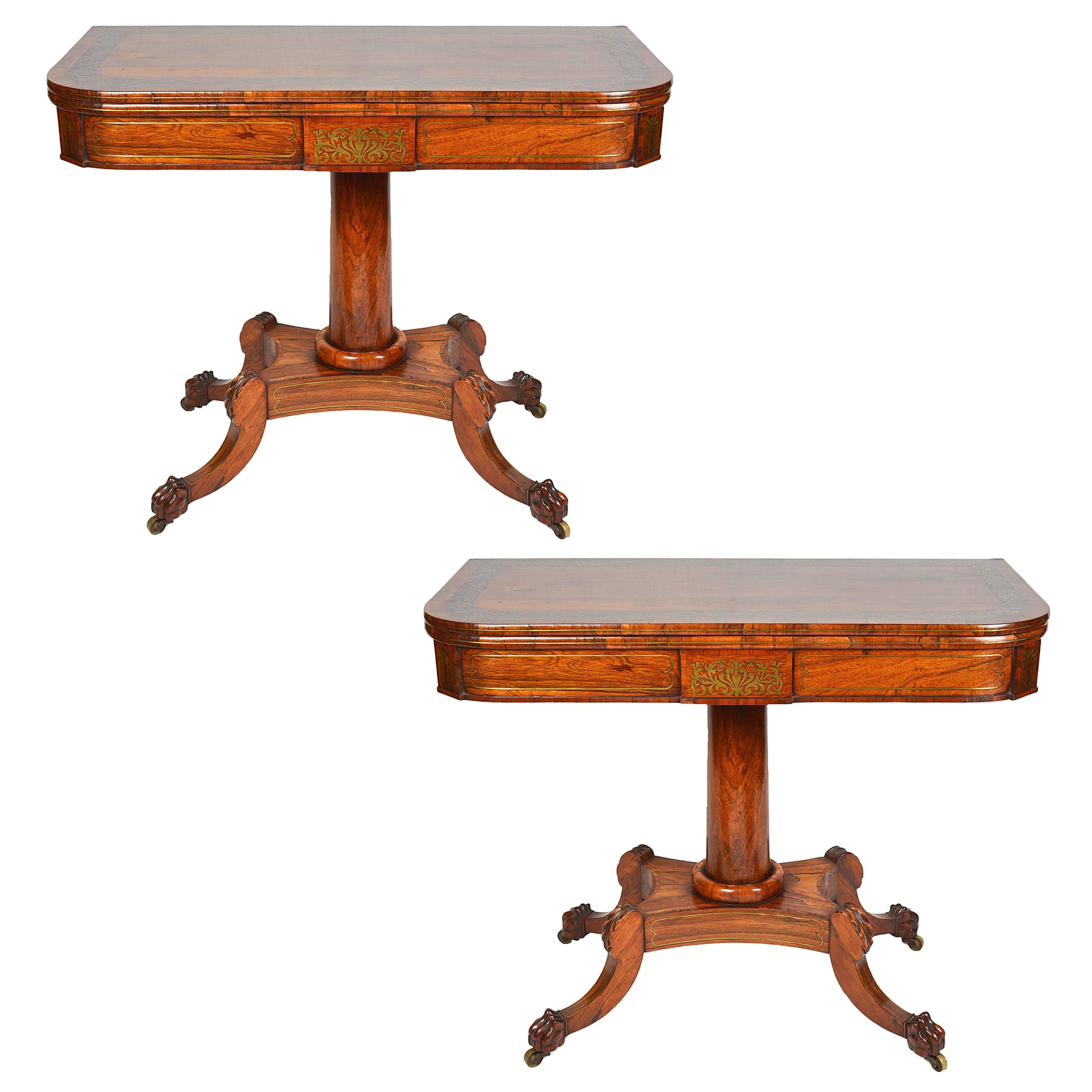 Pair of Regency Period Brass Inlaid Card Tables For Sale