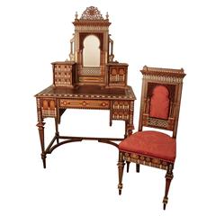 Antique Superb Ottoman Bonheur Du Jour or Coiffeuse and the Matching Chair