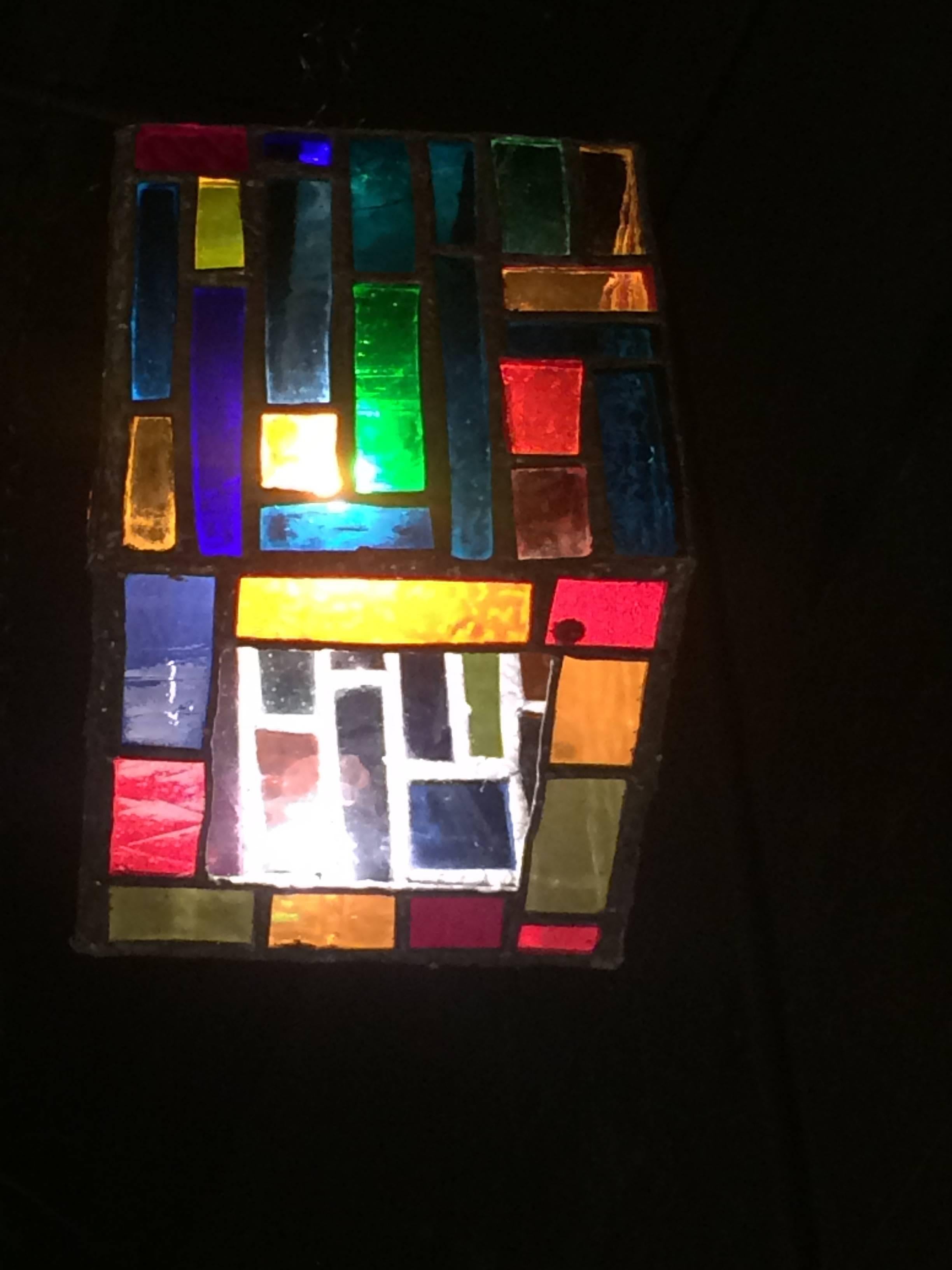 Mid-20th Century Art Studio Lead Enclosed Rainbow Colored Stained Glass Hanging Pendant, 1950's For Sale