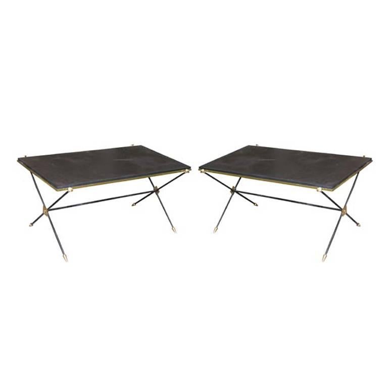 Pair of French Modernist Tables with Slate Tops
