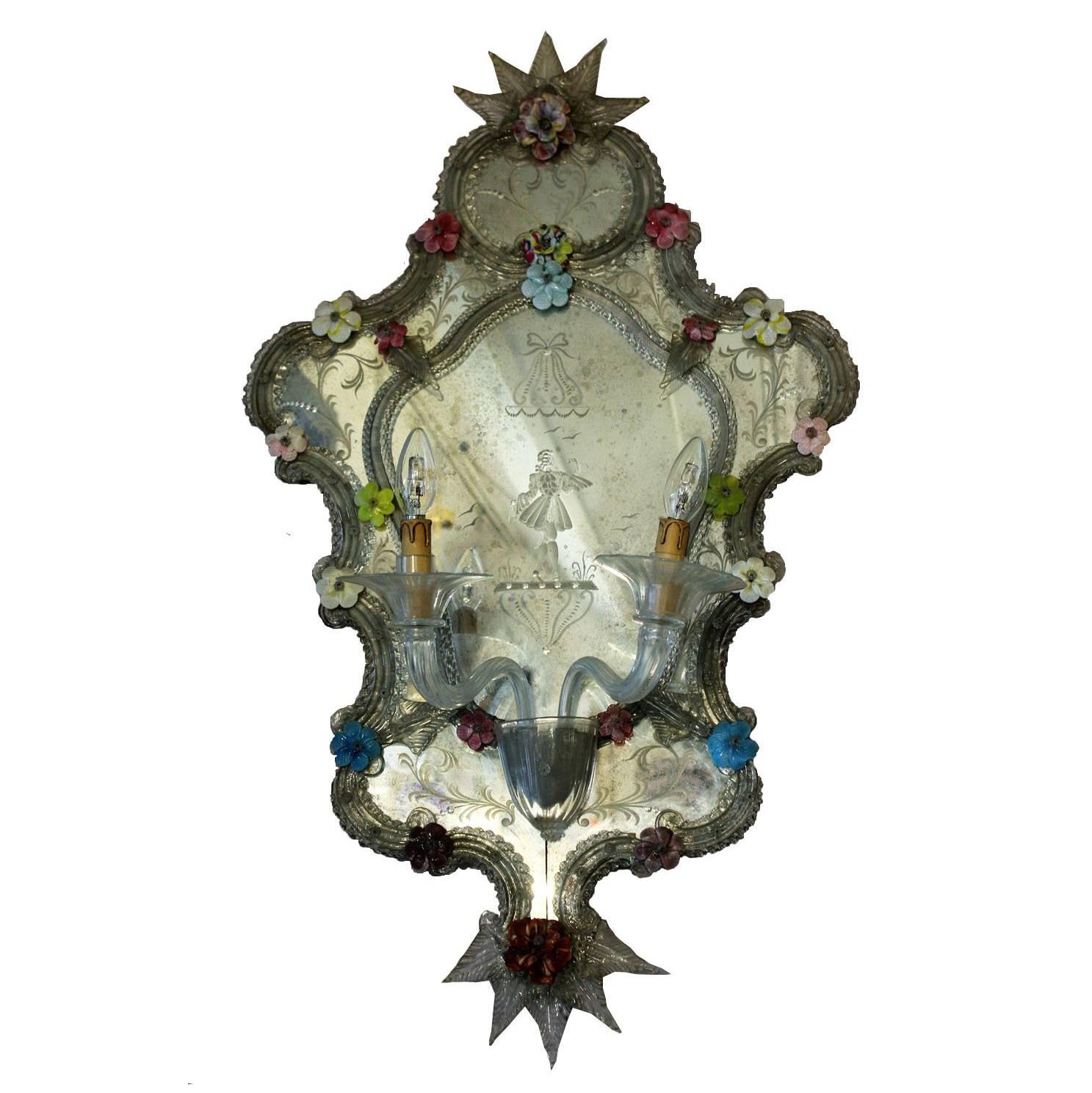 S.A.L.I.R. Murano Pair of Mirror Wall Lamps “Ventole” For Sale