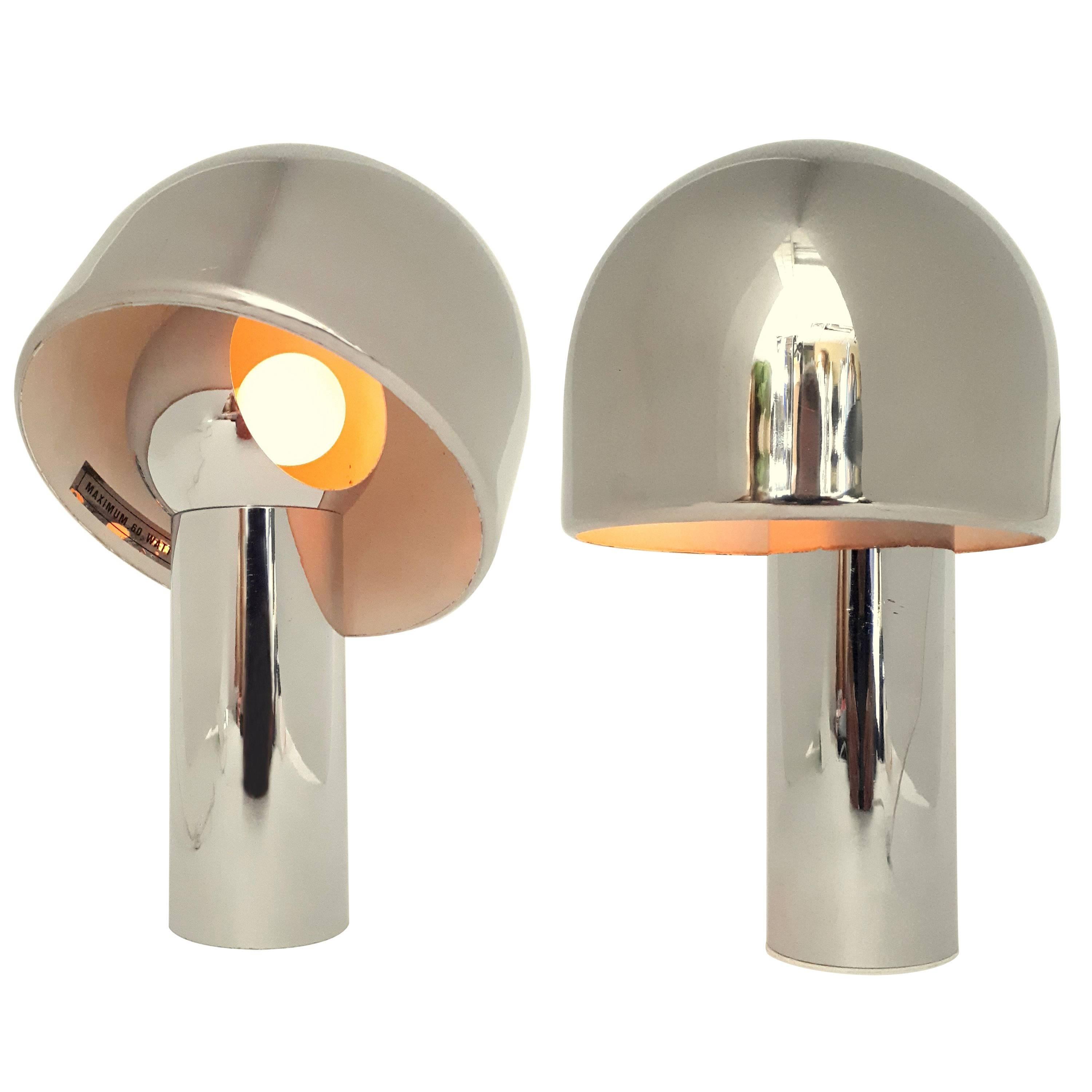Pair of Reggiani Magnetic Rotating Shade Chrome Table Lamp, 1960s, Italia