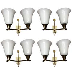 Four Italian 1940s Double Arms Wall Lights by Arch Emilio Lancia 10