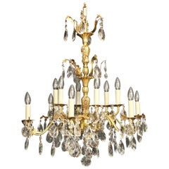 Italian Gilded Bronze and Crystal Antique Chandelier