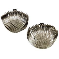 Carlo Nason certified, Pair, Large Curvati Murano Chandeliers, Clear Triedri,80s
