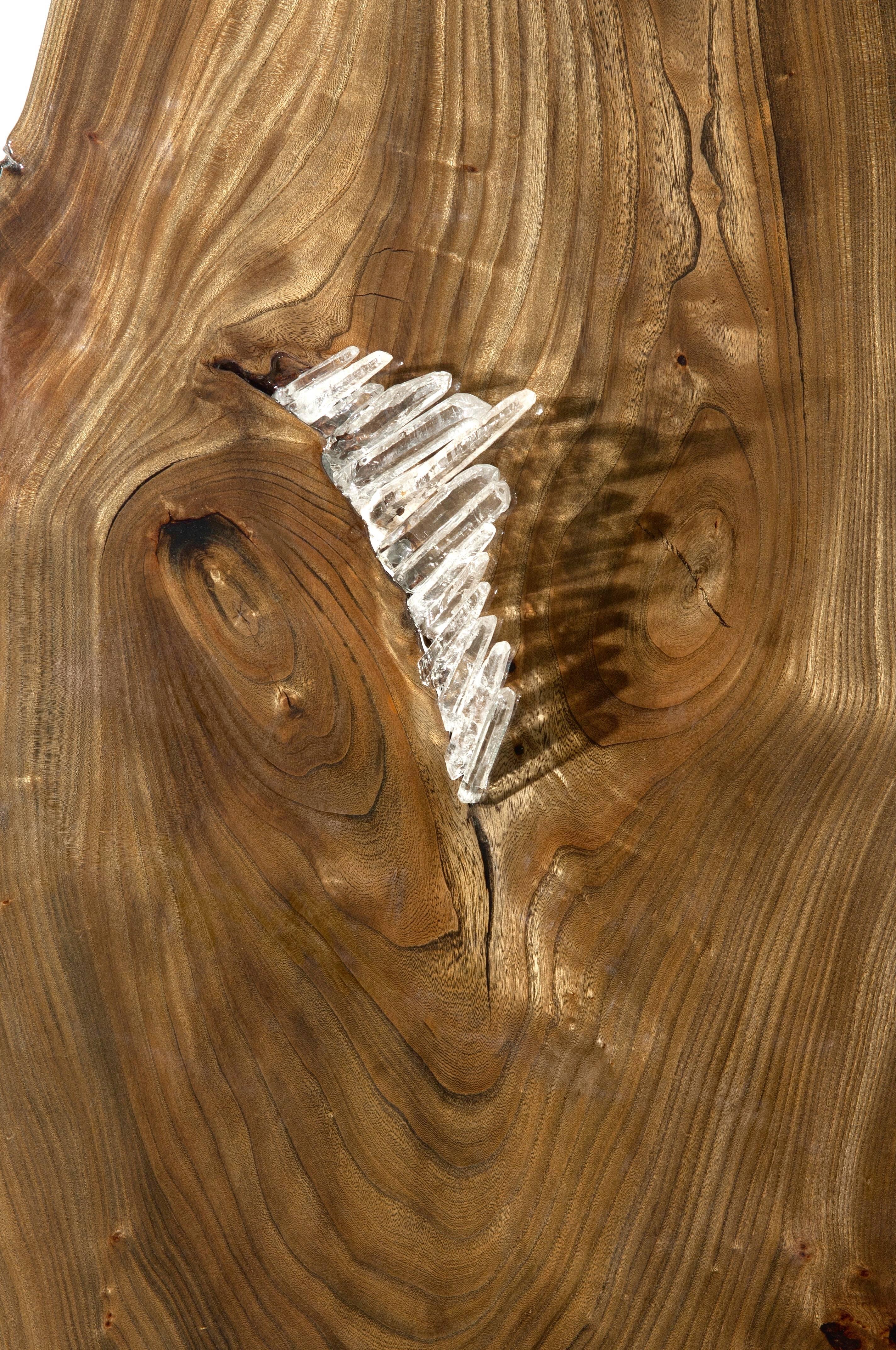 wood table with acrylic inlay