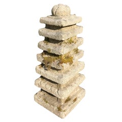 Antique Mystical Stone Pagoda, Hand-Carved Seven Tiers, Over 100 Yrs Old