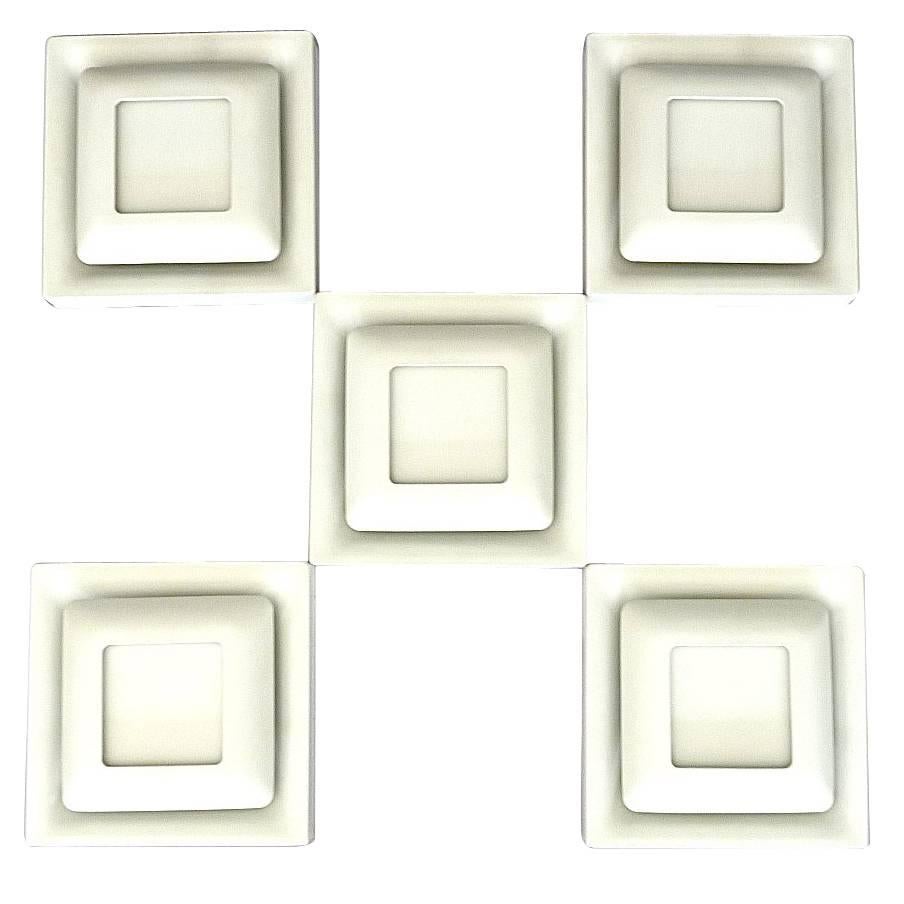 Five Doria Wall Sconces Square Lamps Signed White Enameled Metal Germany 1970s