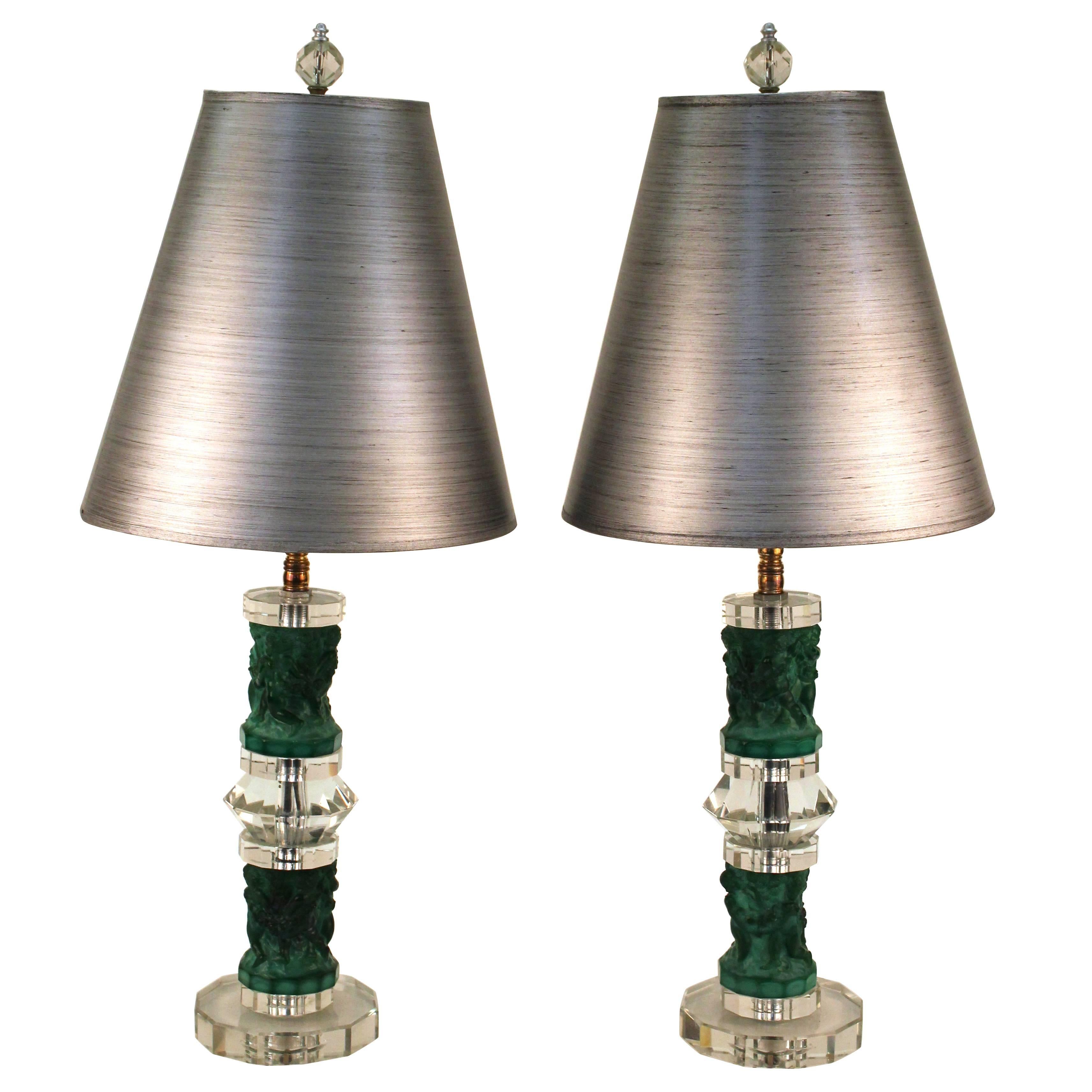 Pair of Art Deco Czech Crystal Lamps