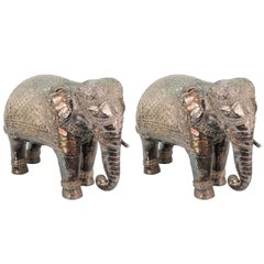 Pair of Silver Indian Elephant Sculptures